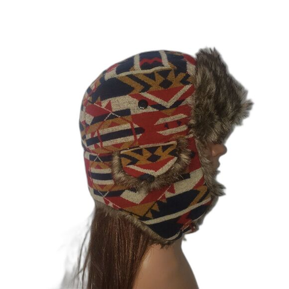 SWISS TECH Aztec Print Faux Fur Wool Blend Unisex Trapper Hat One Size main image 2